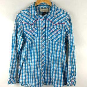 Bit & Bridle Blue Plaid Button Down Shirt